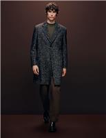 Wool Blend Herringbone Boucle Revere Overcoat