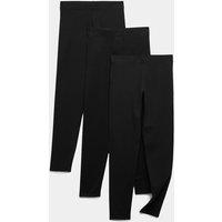 M&S 3 Pack Cotton Rich Plain Leggings (6-16 Yrs) Black