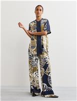 Leaf Print Round Neck Relaxed Shirt