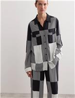 Colour-Block Striped Printed Collared Shirt