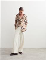 Pure Silk Leaf Print Ruffle Top