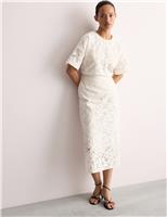 Cotton Rich Organza Jacquard Midi Column Skirt