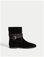 Suede Ruched Flat Ankle Boots