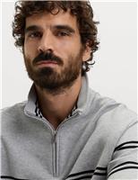 M&S Pure Cotton Striped Half Zip Sweatshirt Navy