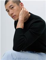 Cotton Blend Fine Ribbed Crew Neck Jumper