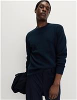 Cotton Blend Fine Ribbed Crew Neck Jumper