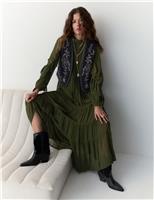 Chiffon High Neck Ruffle Midi Tiered Dress