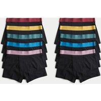 M&S 10 Pack Cotton with Stretch Bright Trunks (5-16 Yrs) Black Mix