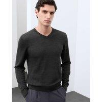Autograph Pure Extra Fine Merino Wool V-Neck Jumper Charcoal