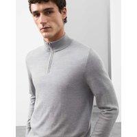 Autograph Pure Extra Fine Merino Wool Half Zip Jumper Grey Marl