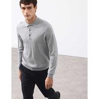Autograph Pure Extra Fine Merino Wool Polo Shirt Grey Marl