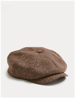 Herringbone Wool Blend Baker Boy Hat