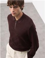 Mercerised Cotton Geometric Half Zip Polo