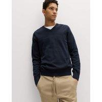 M&S Pure Cotton V-Neck Jumper Dark Navy