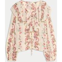 Printed Tie Neck Ruffle Blouse