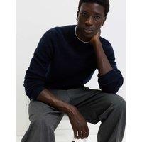 M&S Supersoft Ribbed Crew Neck Jumper with Wool Dark Navy