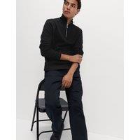M&S Cotton Rich Double Knit Half Zip Sweatshirt Black