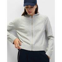 M&S Knitted Zip Up Cropped Hoodie Light Grey
