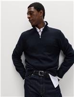 M&S Lambswool Blend Half Zip Jumper Dark Navy
