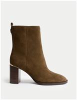 Suede Gold Detail Block Heel Ankle Boots