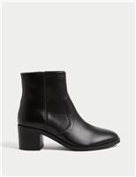 Leather Block Heel Ankle Boots