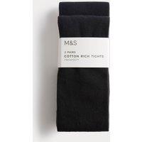 M&S 2 Pack Cotton Rich School Tights (2-16 Yrs) Black