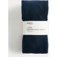 M&S 2 Pack Cotton Rich School Tights (2-16 Yrs) Navy