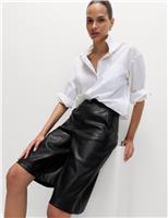 Faux Leather High Waisted Knee Length Bermuda Shorts