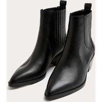 Leather Cowboy Block Heel Pointed Ankle Boots