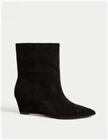 Suede Wedge Pointed Ankle Boots