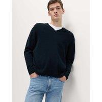 M&S Pure Lambswool V-Neck Jumper Dark Navy