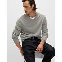 M&S Pure Lambswool V-Neck Jumper Mid Grey