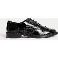 M&S Patent Flat Brogues Black