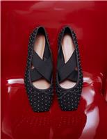 Satin Studded Flat Ballet Pumps