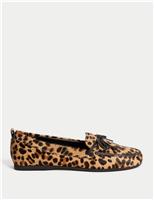 Leather Leopard Print Flat Boat Shoes