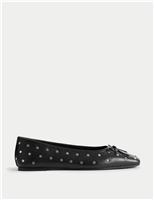 Leather Studded Square Toe Ballet Pump
