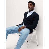 M&S Lambswool Blend V-Neck Cardigan Dark Navy