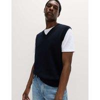 M&S Lambswool Blend V-Neck Knitted Vest Dark Navy