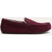 M&S Suede Fleece Lined Moccasin Slippers Burgundy