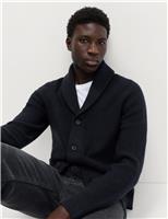 Air-Yarn Waffle Knit Shawl Neck Cardigan