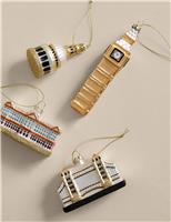 4pk Glitter Glass London Hanging Decorations