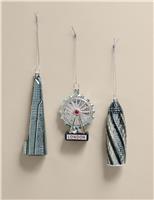 3pk Glass London Icon Hanging Decorations