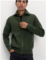 Cotton Blend Milano-Knit Zip Up Jumper