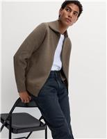 Cotton Blend Milano-Knit Zip Up Jumper