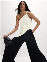 Ruched Hardware Detail Asymmetric Neck Top