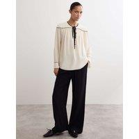 Pure Silk Tie Front Long Sleeve Top