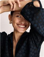 Cotton Blend Geometric Lace Popover Top