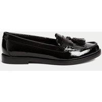 M&S Patent Tassel Slip On Flat Loafers Black Patent