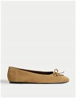 Suede Bow Flat Square Toe Ballet Pumps