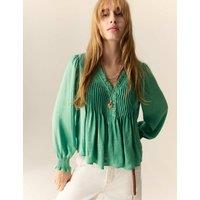 Ruffle V-Neck Long Sleeve Blouse
